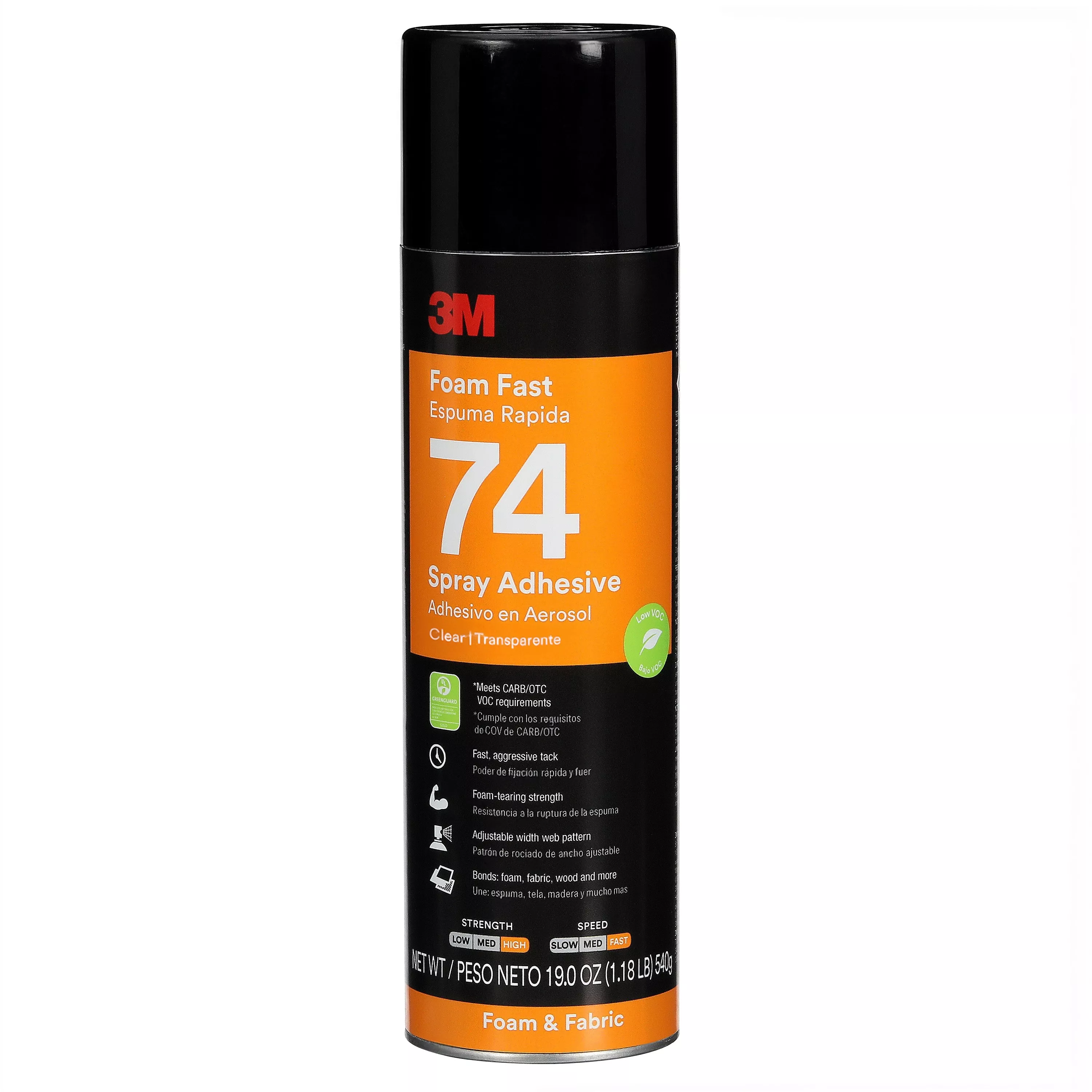 3M™ Foam Fast Spray Adhesive 74, Low VOC, Clear, 24 fl oz (Net Wt 19 oz), 12 Can/Case (Case of 12) SKU 7100409938