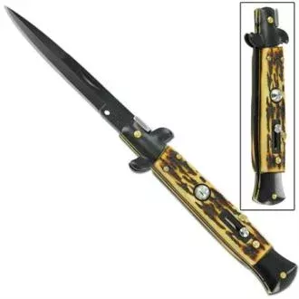 Mafia Italian Milano Stiletto Switchblade Black Stag Automatic Knife A150FB – Automatic Knives