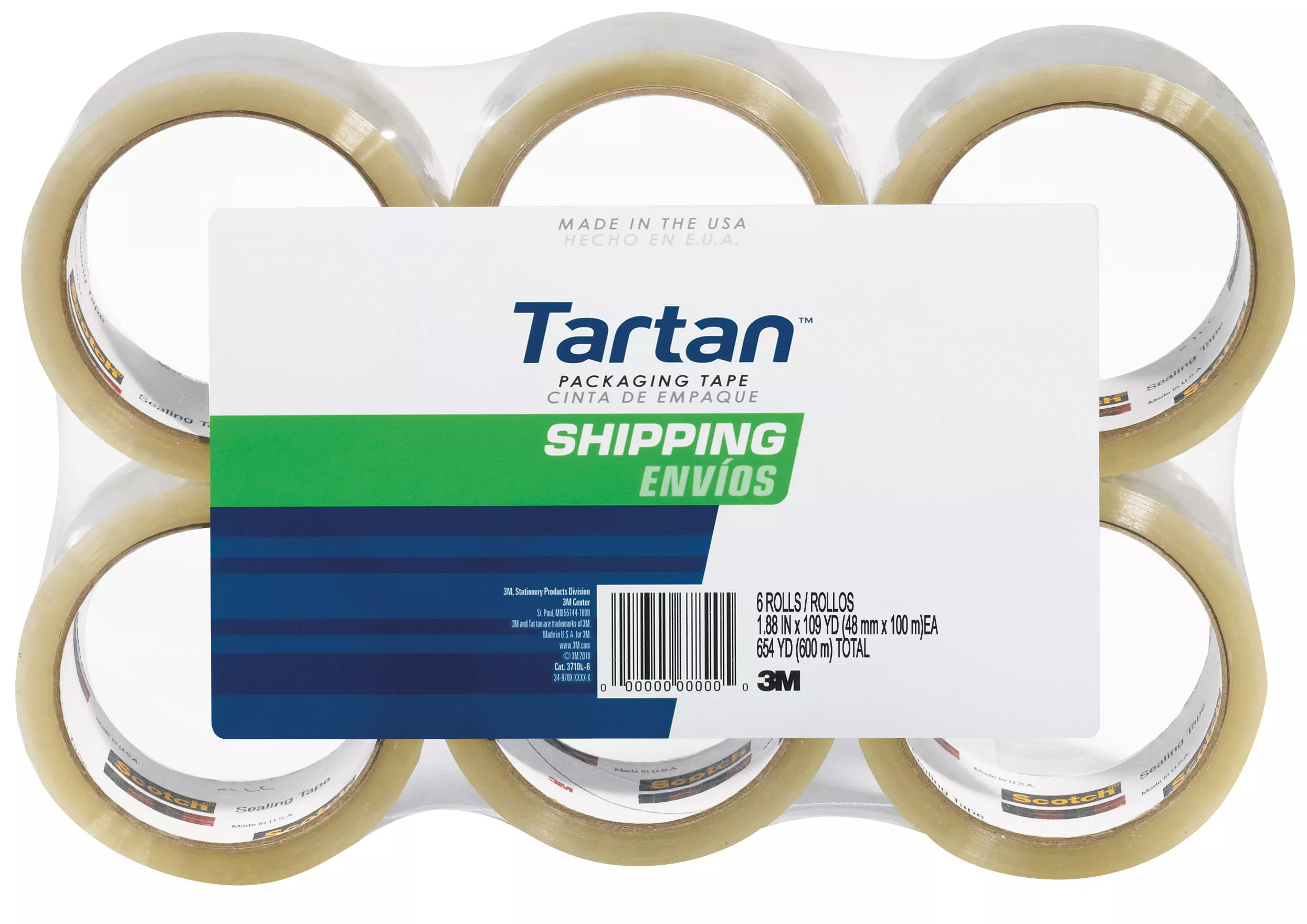 Tartan™ Shipping Packaging Tape 3710-6, 1.88 in x 54.6 yd (48 mm x 50 m), 6 pack